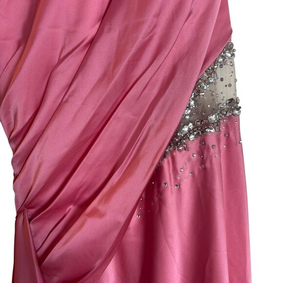 Mac Duggal Coral Pink One Shoulder Embellished Satin Gown Dress 2210 Size 4 NEW - Picture 6 of 9